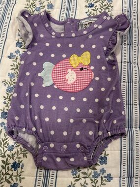 Purple Polka Dot Baby One-Piece with Fish Applique